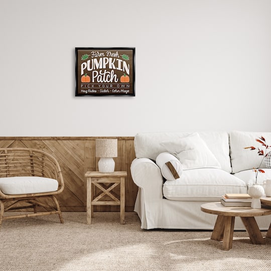 Stupell Industries Farm Fresh Pumpkin Patch Sign Framed Floater Canvas Wall Art